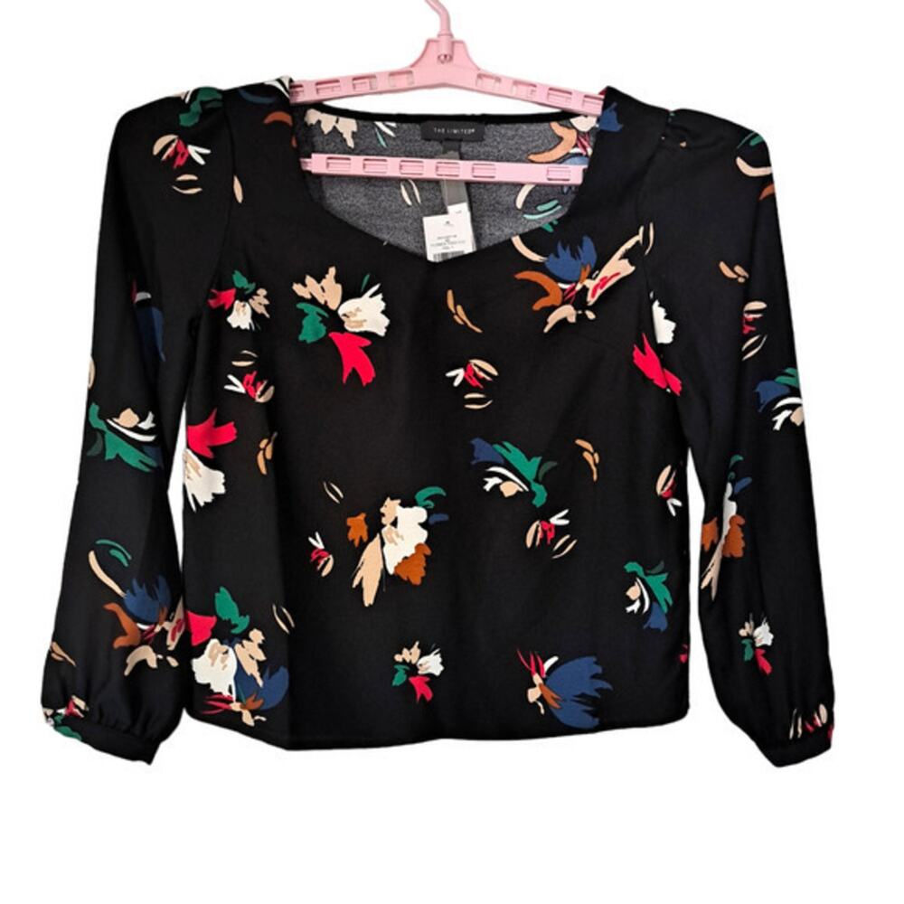 The Limited Womens Tunic Long Sleeve Blouse Black Floral Size‎ XS